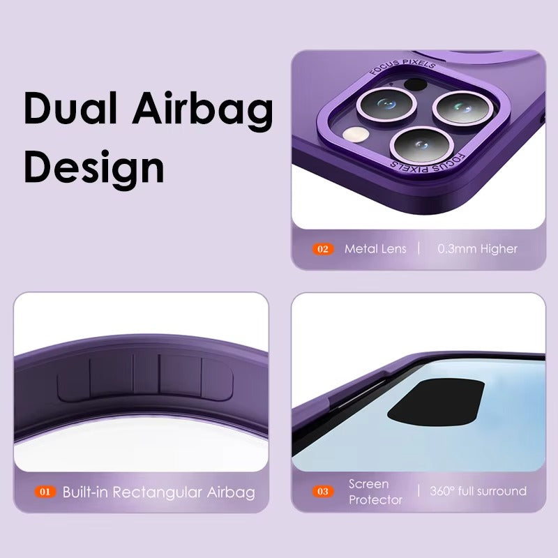 High Quality Apple iPhone Case MagSafe Compatible, Camera Lens & Screen Protection, Cover with Aluminum Stand & Metal Lens