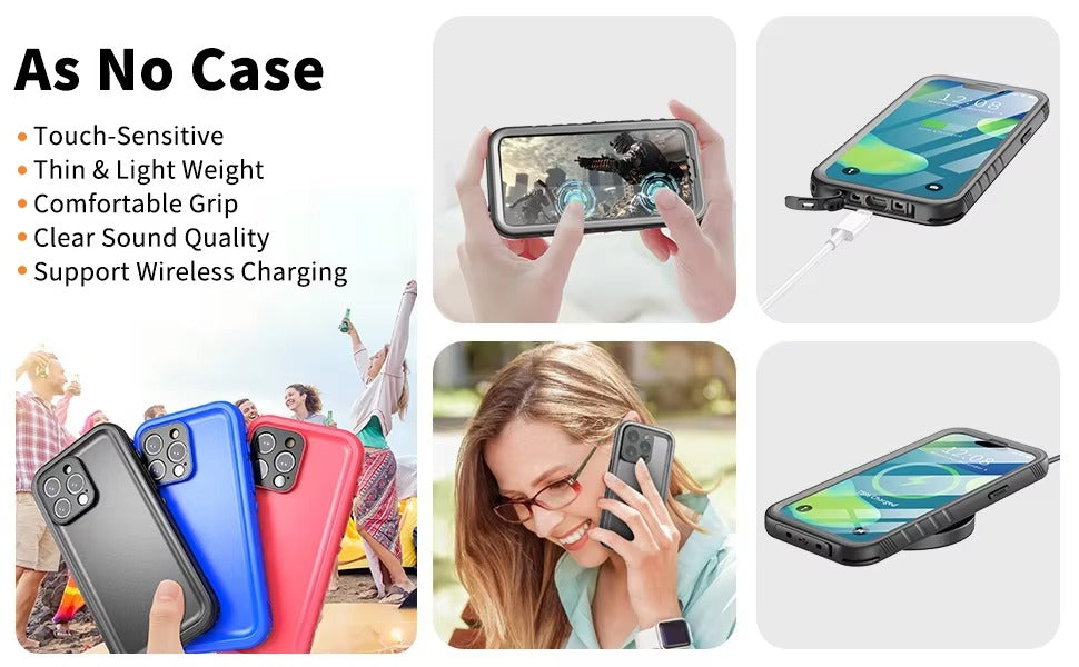 Premium Apple iPhone Case MagSafe Compatible, Camera Lens & Screen Protection, Ultra Thin Shockproof Magnetic Full All Around Protection Cover with Waterproof Strap for Diving