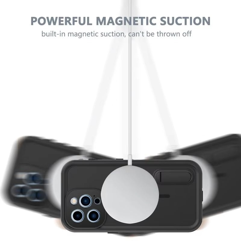 High Quality Apple iPhone Case MagSafe Compatible, Camera Lens & Screen Protection, Cover with IP68 Diving Armor Stand