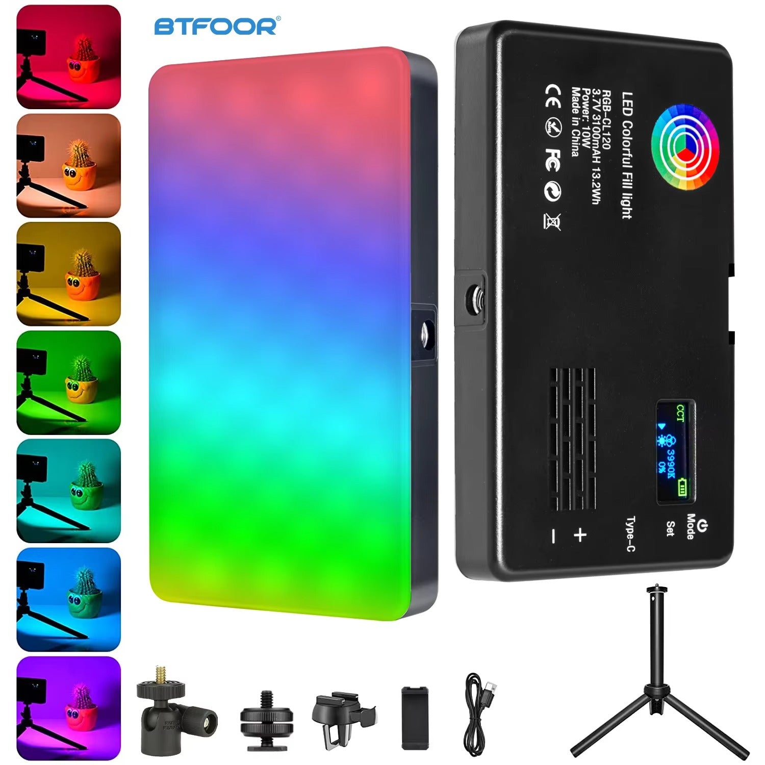 High Quality, RGB LED Video Light Panel – Adjustable 2500–9000K Fill Light with LCD Display, Vlogging, and Apple Devices