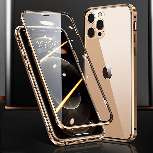 Premium Apple iPhone Case MagSafe Compatible, Camera Lens & Screen Protection Cover with Double Glass Snap Lock