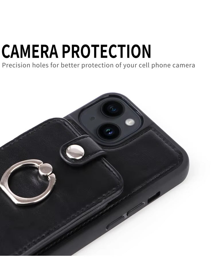 Premium Leather Apple iPhone Case, MagSafe Compatible, Ultra Thin Magnetic Card Slot Wallet and Ring Grip