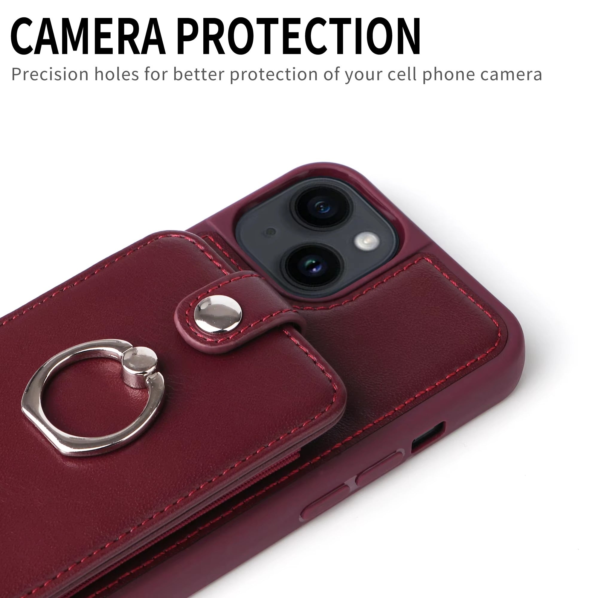Premium Leather Apple iPhone Case, MagSafe Compatible, Ultra Thin Magnetic Card Slot Wallet and Ring Grip
