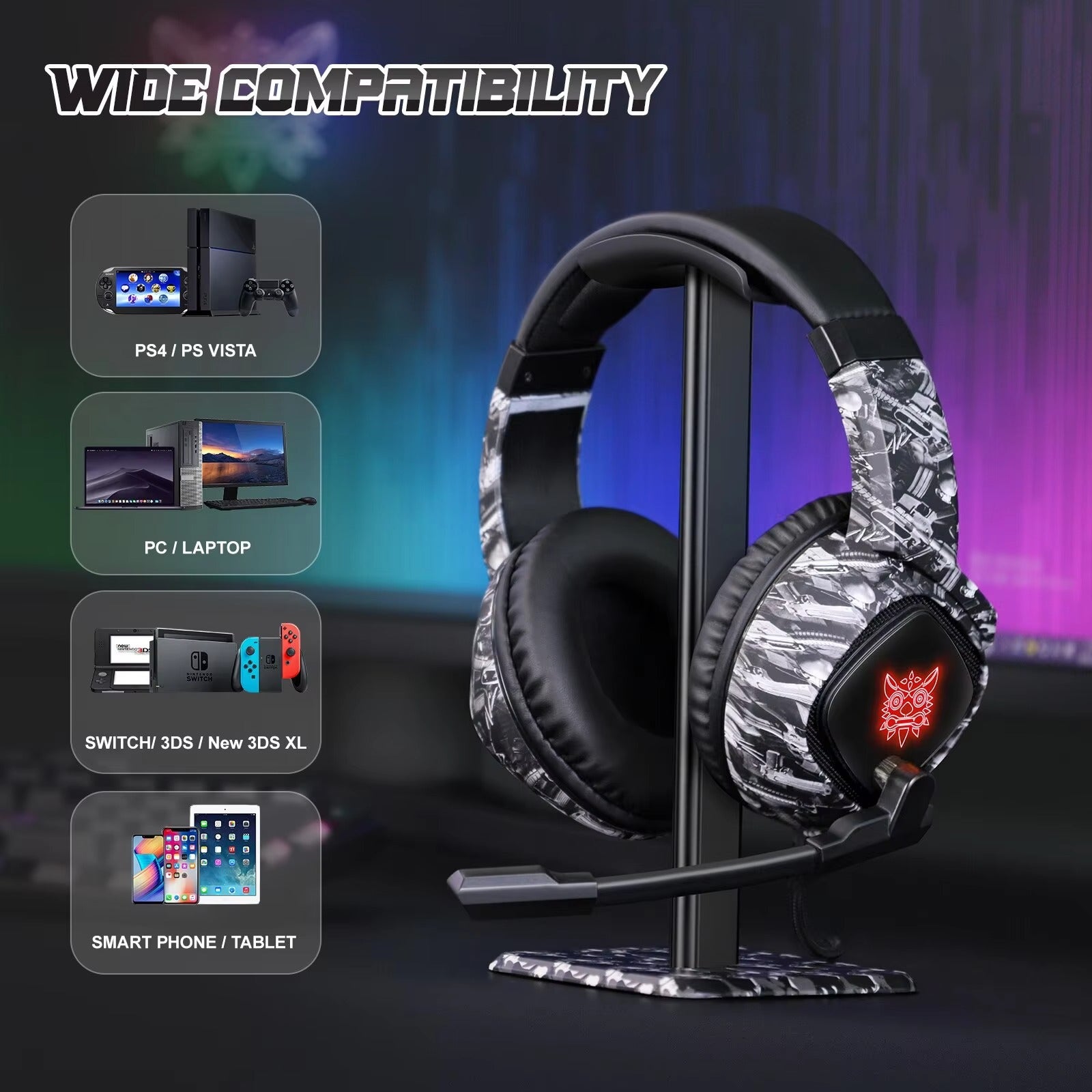 High Quality, Wired Gaming Headset with Microphone Stereo Over-Ear with Clear Sound for Apple Devices and Gaming Consoles