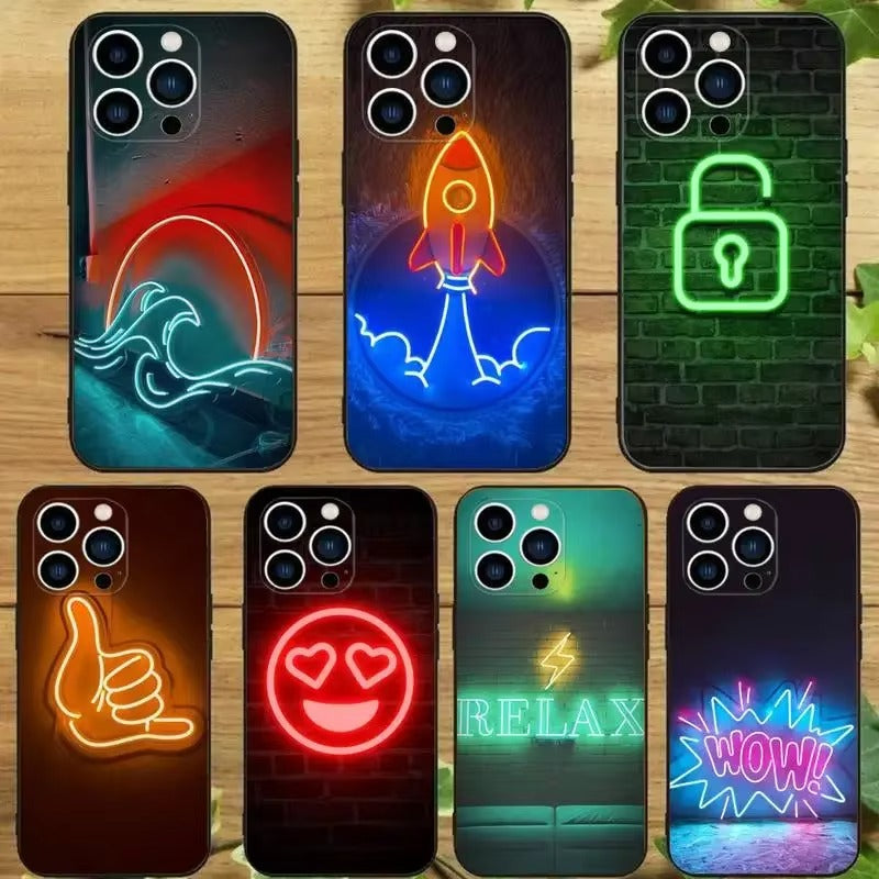 Premium Apple iPhone Case, MagSafe Compatible, Camera Lens and Screen Protection, Ultra Thin, Shockproof, Magnetic, Full All Around Protection, Neon Light Black Cover