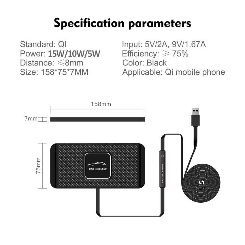 Premium, Wireless Car Charger, with Silicone, Anti-Slip Pad, Fast Charging, Cradle Dock, for iPhone, Smartphones, Car Dashboard