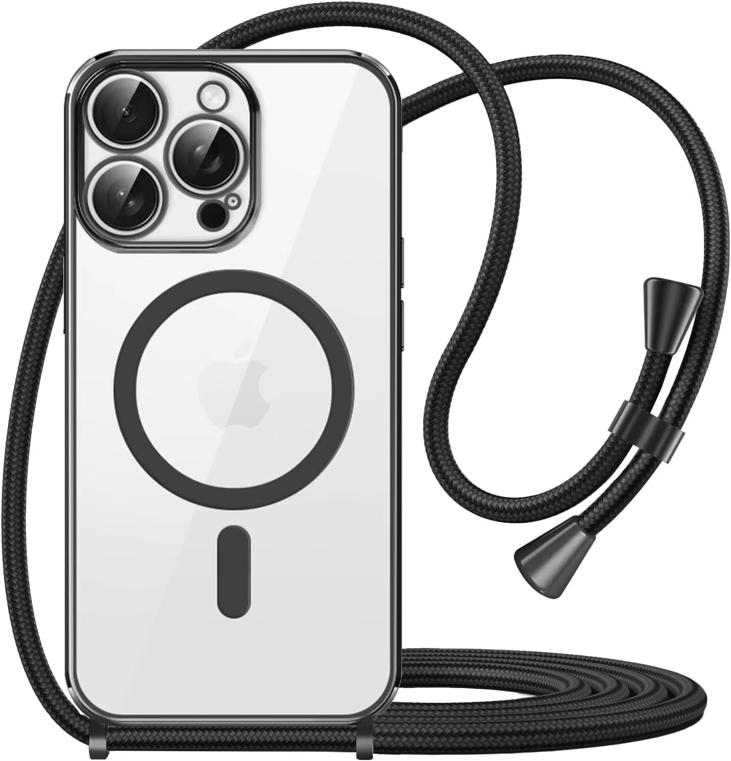 Luxury Apple iPhone Case, MagSafe Compatible, Camera Lens & Screen Protection, Ultra Thin, Shockproof, Magnetic Full All Around Cover – Clear Plating Soft Case with Necklace Lanyard Cord