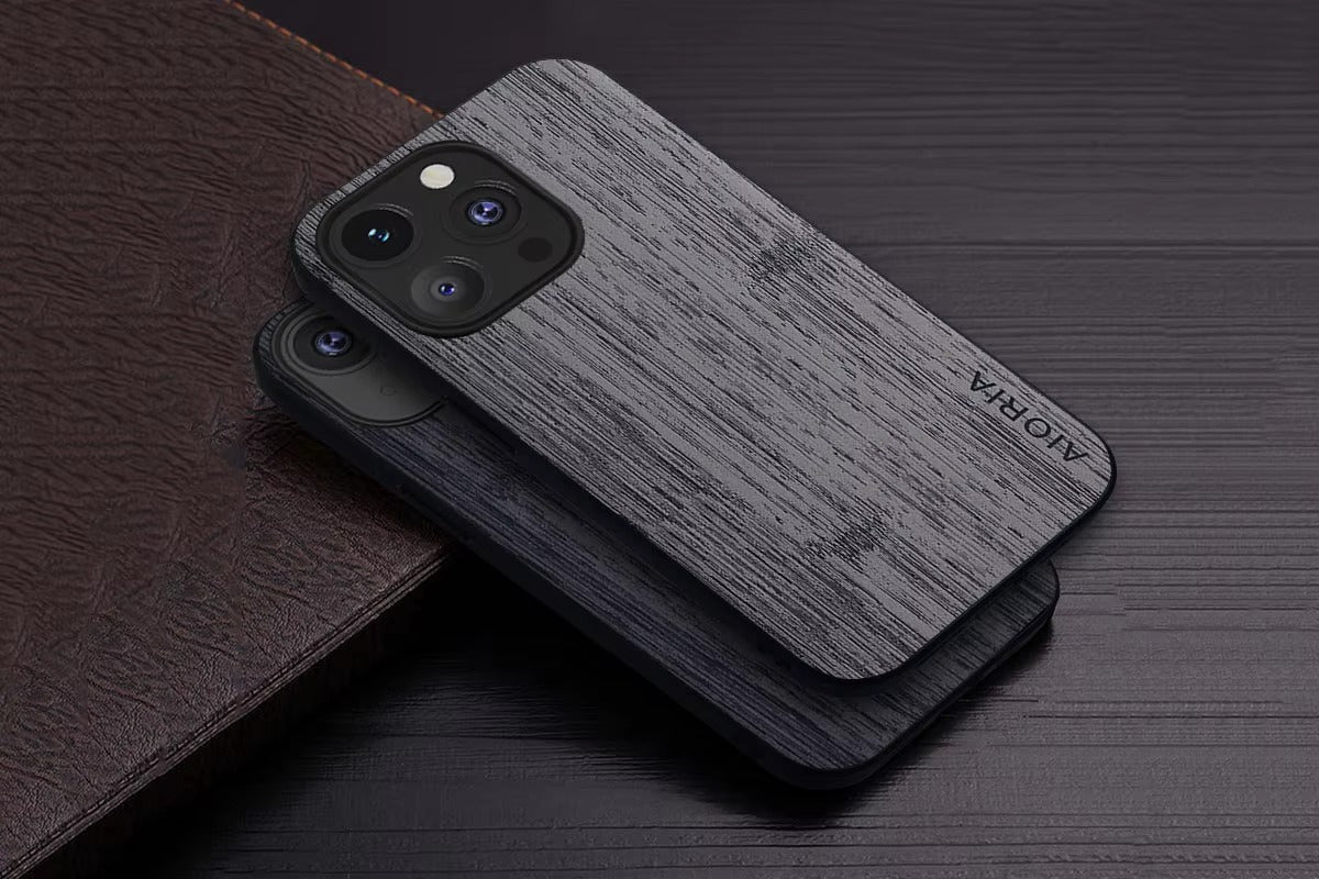 Premium Wood Grain iPhone Case MagSafe Compatible Ultra Thin Magnetic with Smooth Brown Texture and Metallic Frame Design