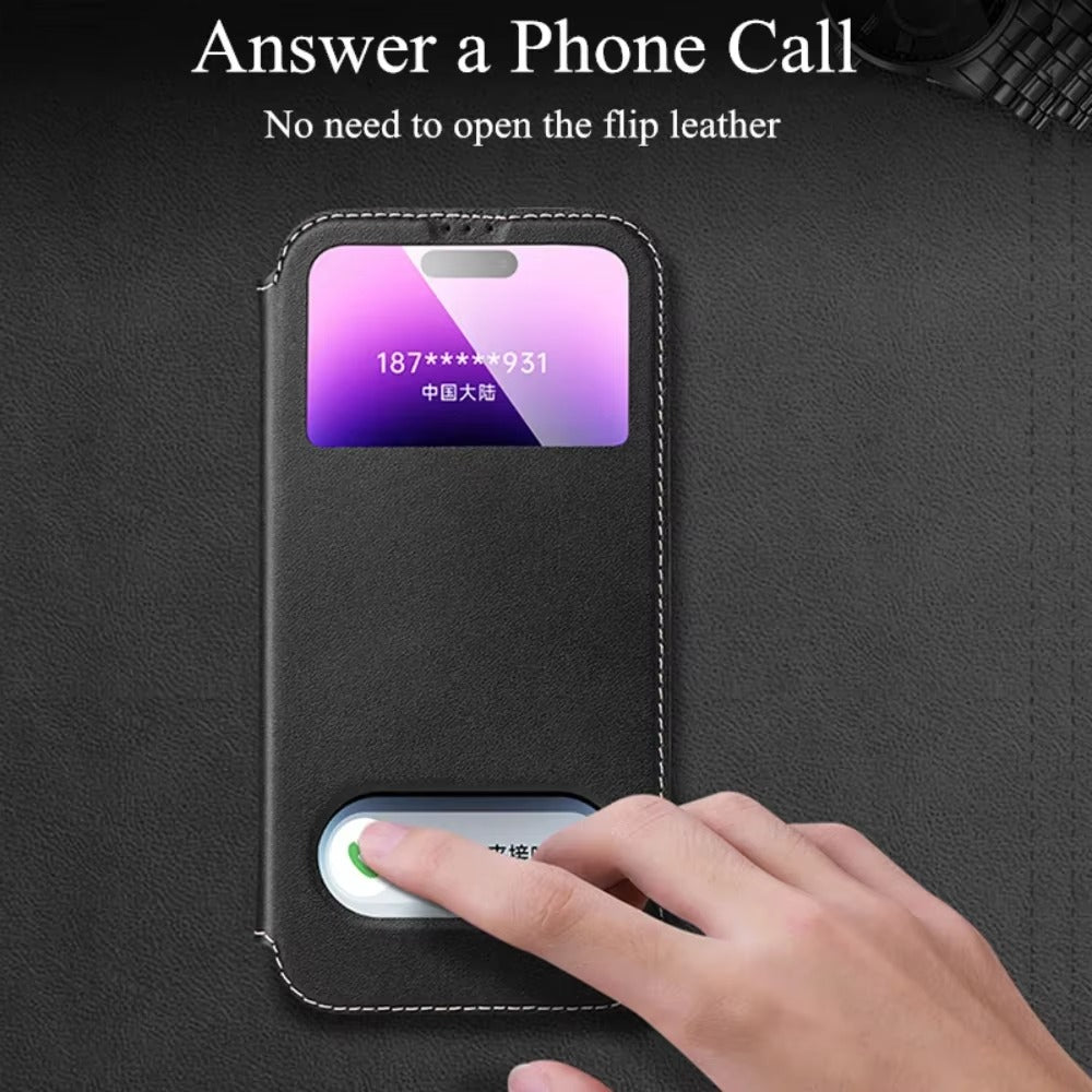 Luxury Apple iPhone Case, MagSafe Compatible, Camera Lens and Screen Protection, Ultra Thin, Shockproof, Magnetic, Full All Around Protection, Leather Clear View Cover