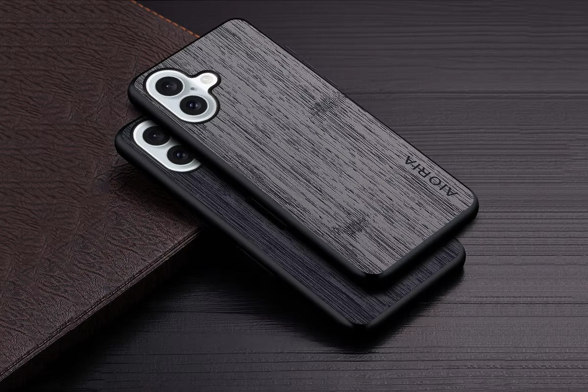 Premium Wood Grain iPhone Case MagSafe Compatible Ultra Thin Magnetic with Smooth Brown Texture and Metallic Frame Design