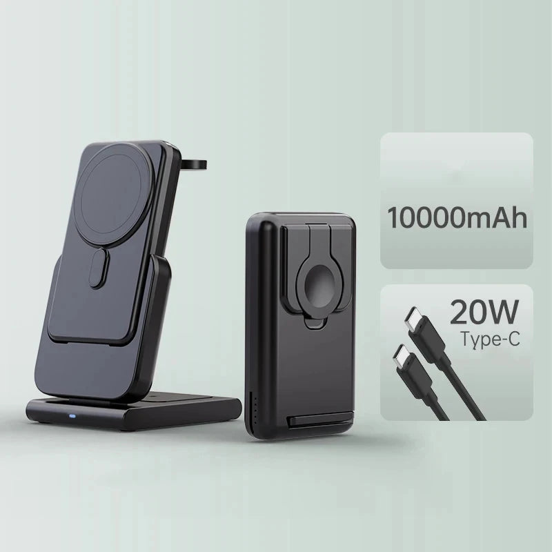 Premium 3-in-1 Magnetic Wireless Charging Station & Portable Power Bank – Fast Charger for iPhone, Apple Watch & AirPods with Detachable Design