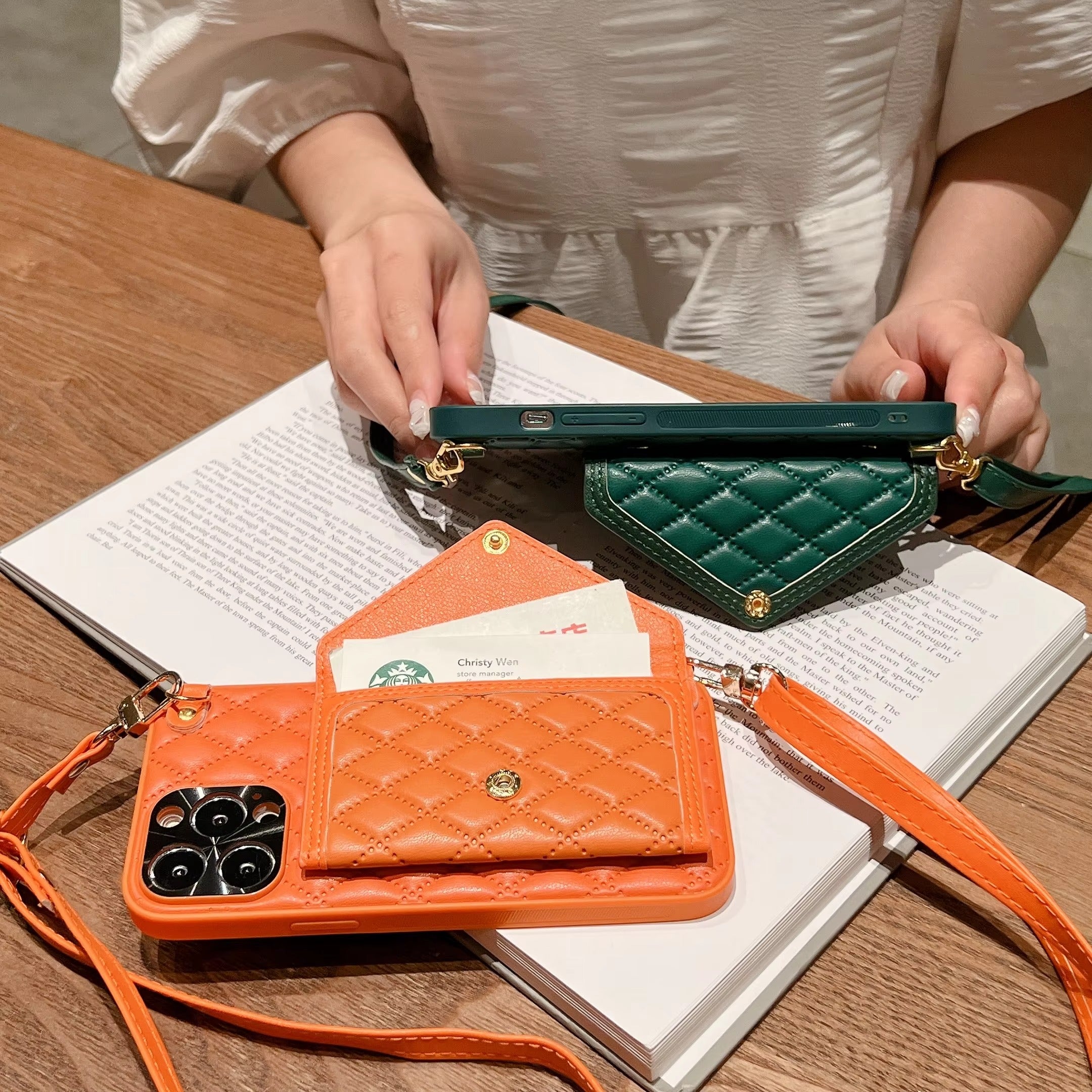 Luxury Apple iPhone Case, MagSafe Compatible, Camera Lens & Screen Protection, Ultra Thin, Shockproof, Magnetic Full All Around Cover – Rhombic Pattern PU Leather Card Holder Case with Lanyard Strap