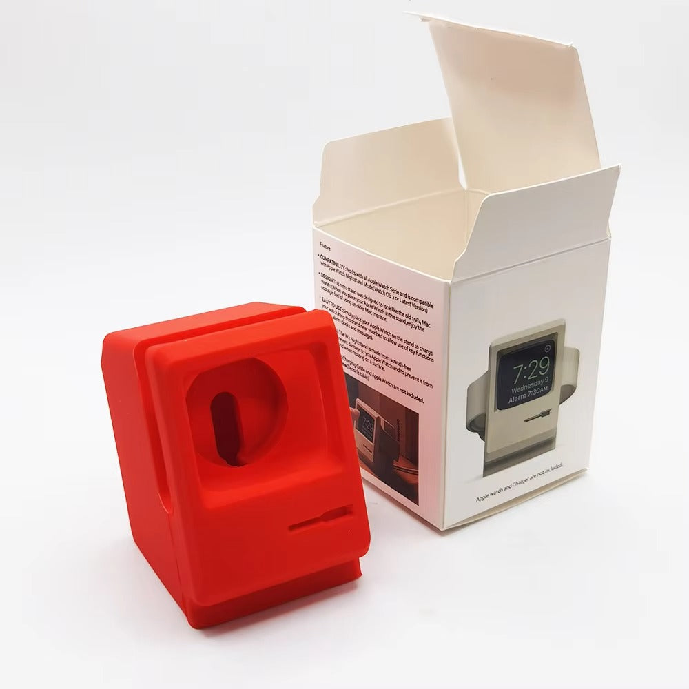 Premium Retro Charging Stand for Smartwatch – Desktop Silicone Dock Holder with Cable Slot, Nightstand Mode Compatible