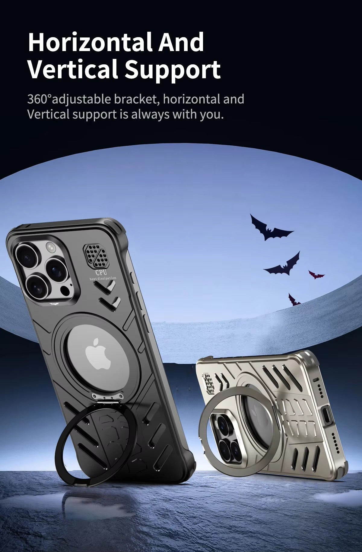 Luxury Apple iPhone Case, MagSafe Compatible, Camera Lens & Screen Protection, Ultra Thin, Shockproof, Magnetic Full All Around Cover – Hollow Aluminum Alloy Case with Magnetic Metal Holder, Stand & Heat Dissipation Design