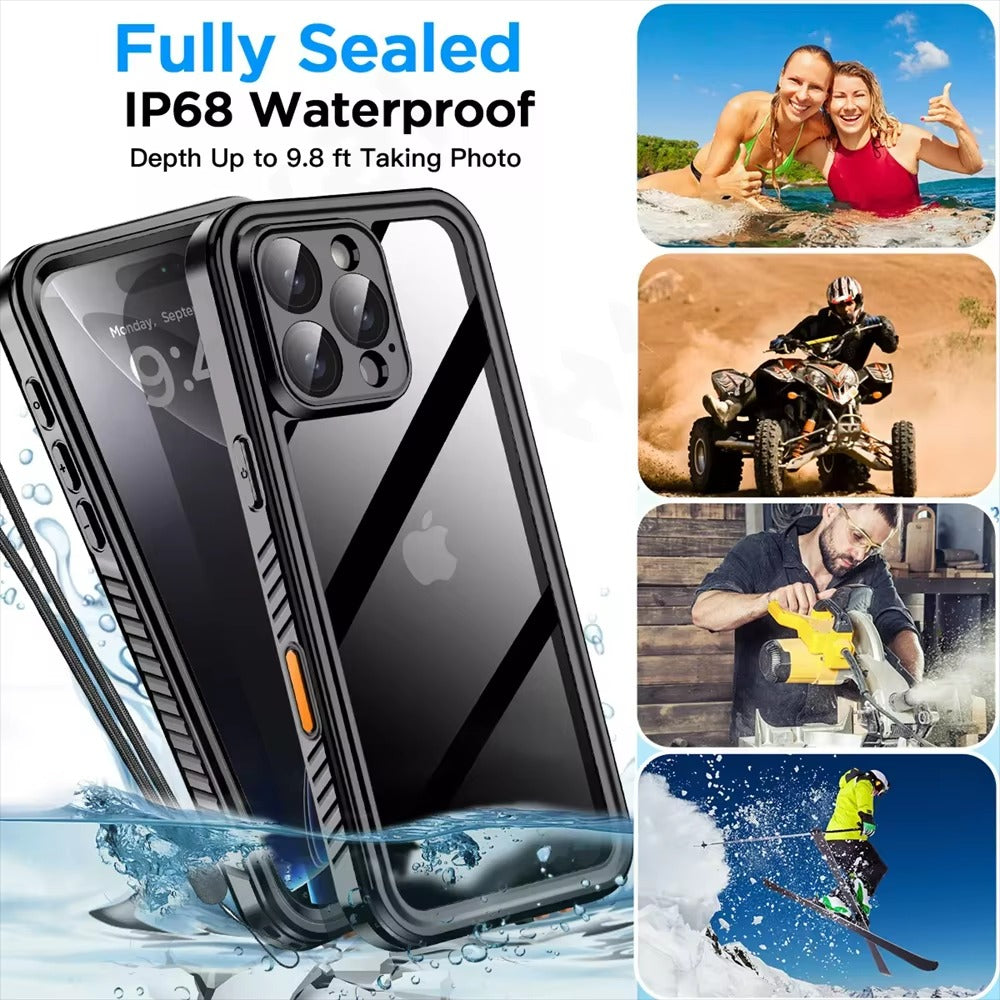 Luxury Apple iPhone Case MagSafe Compatible, Camera Lens & Screen Protection, Ultra Thin Shockproof Magnetic Full All Around Protection Cover with IP68 Metal Underwater Design