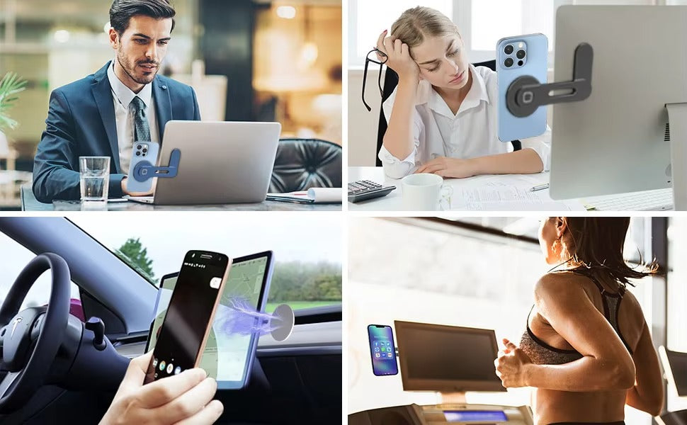 Premium, Magnetic Laptop Phone Holder – Slim, Foldable Mount for Computer Monitor Side, Compatible with All Smartphones, with or without Phone Case