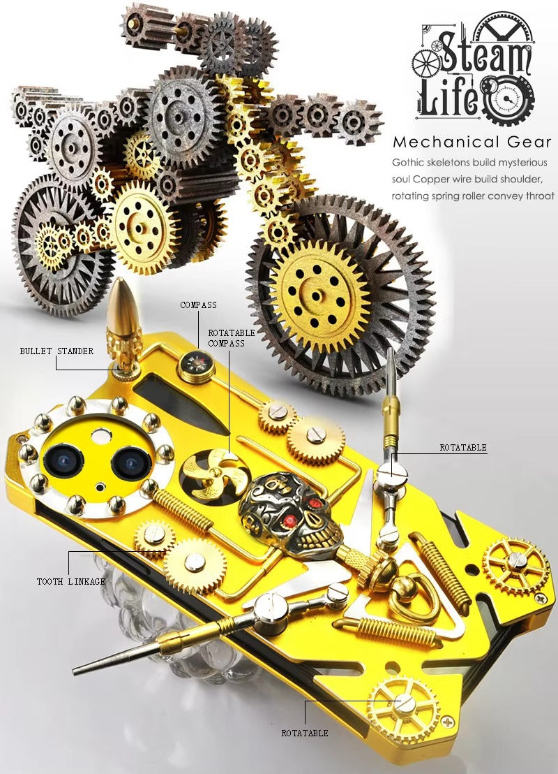 Luxury Armor Apple iPhone Case, MagSafe Compatible, Magnetic Cover with Metal Kickstand, Back and Skull Compass Design