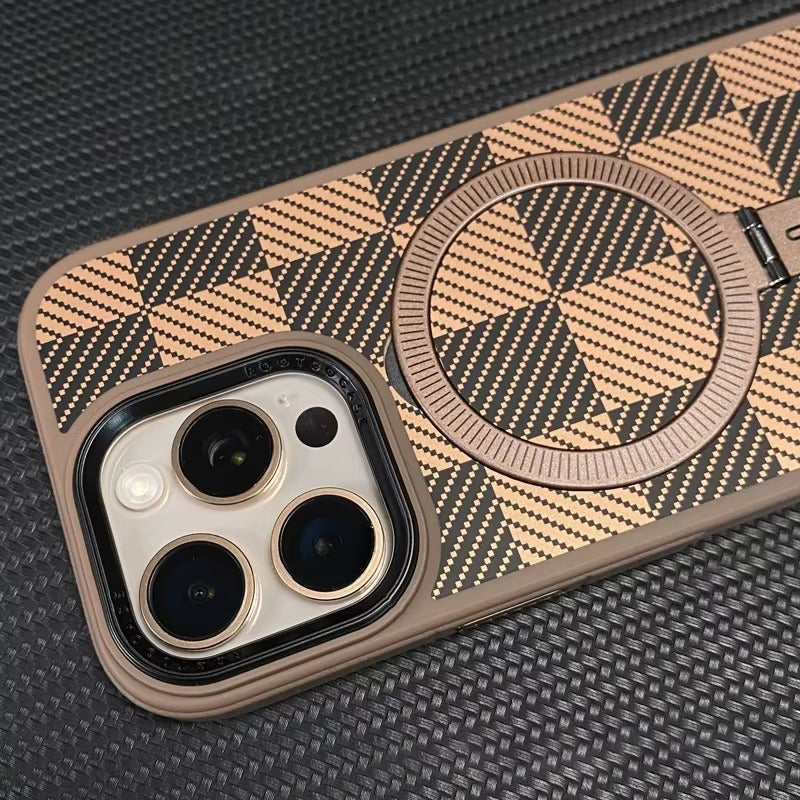Premium Apple iPhone Case, MagSafe Compatible, Camera Lens & Screen Protection, Ultra Thin, Shockproof, Magnetic Full All Around Cover – Kevlar Carbon Fiber Texture Case with Magnetic Holder & Shockproof Back Design