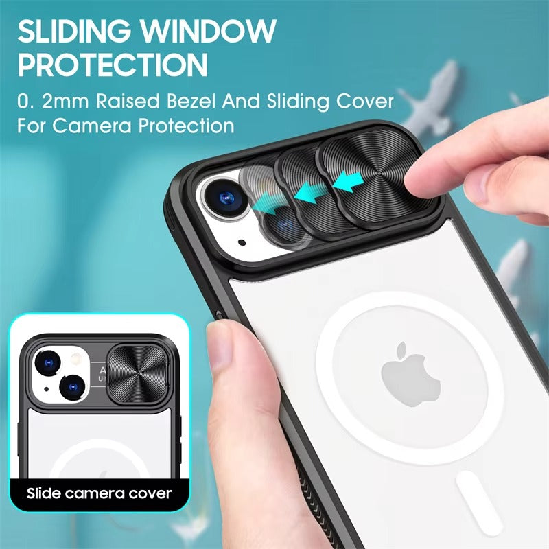 Premium Apple iPhone Case MagSafe Compatible, Camera Lens & Screen Protection, Cover with Slide Lens & Clear Acrylic Back