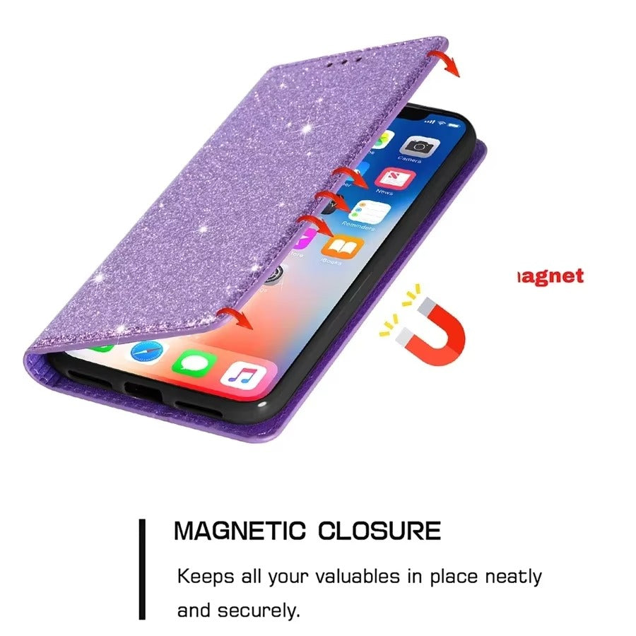 Luxury Apple iPhone Case, MagSafe Compatible, Camera Lens and Screen Protection, Ultra Thin, Shockproof, Magnetic, Full All Around Protection, Bling Wallet Leather Cover
