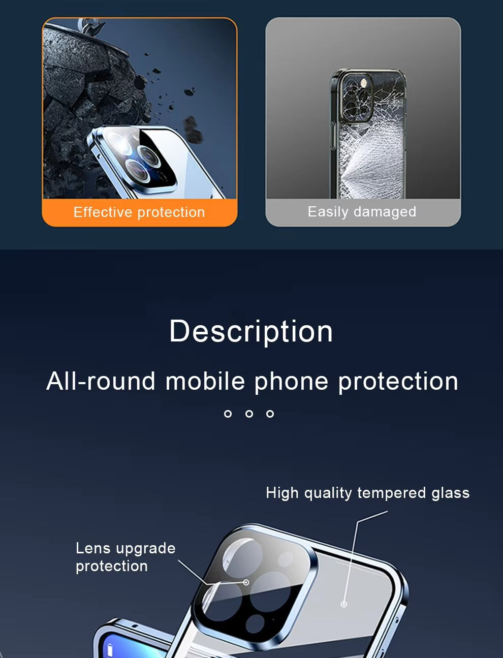 Premium Apple iPhone Case MagSafe Compatible, Camera Lens & Screen Protection, Cover with 360 Metal Glass Bumper