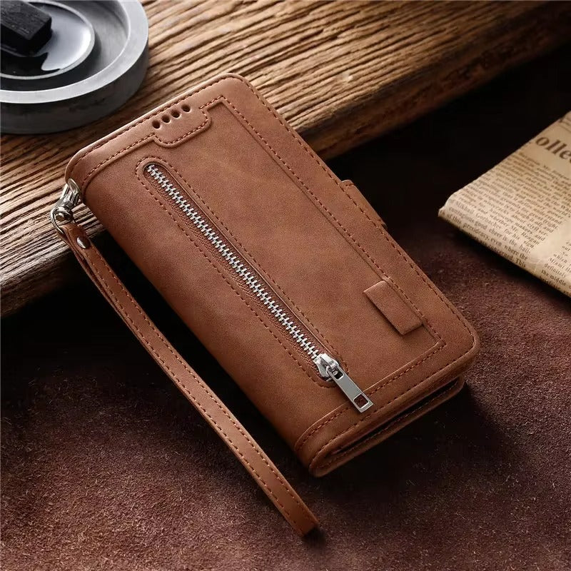 Luxury Leather Apple iPhone Case,Ultra Thin Magnetic Shockproof Full Protection Cover with Flip Wallet Design