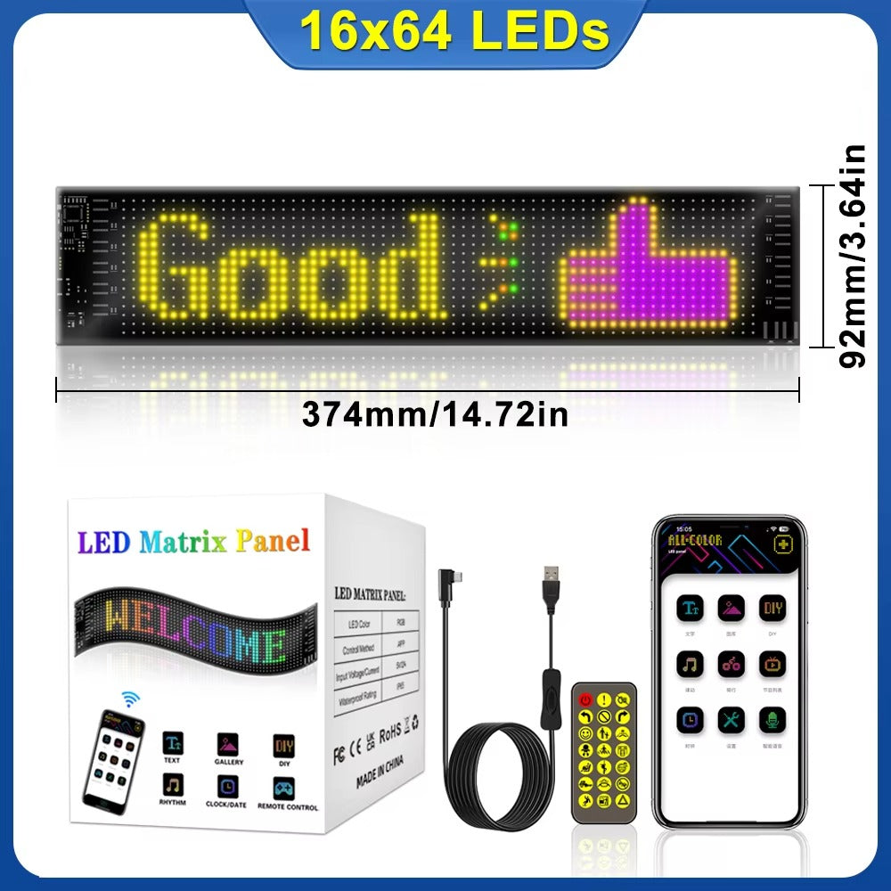 High Quality Flexible LED Matrix Panel with Bluetooth App Control, USB 5V Programmable Display Sign for Car, Storefronts
