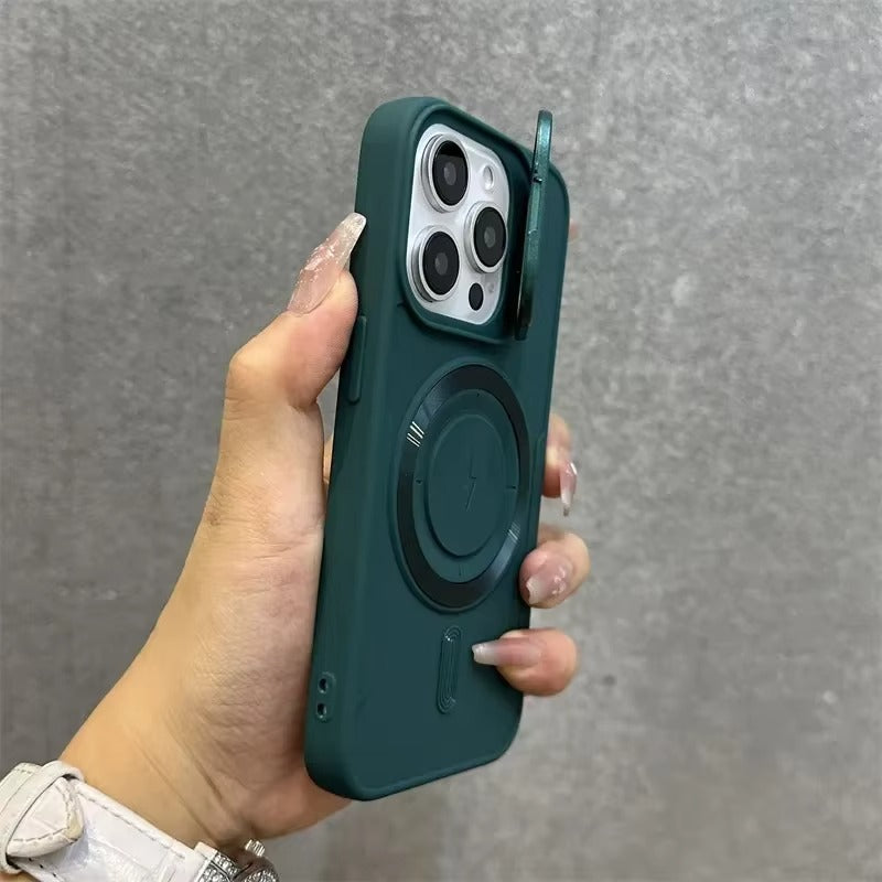 Premium Apple iPhone Case, MagSafe Compatible, Camera Lens & Screen Protection, Ultra Thin, Shockproof, Magnetic Full All Around Cover – Soft Silicone Case with Wrist Strap, Magnetic Lanyard & Lens Stand Bracket