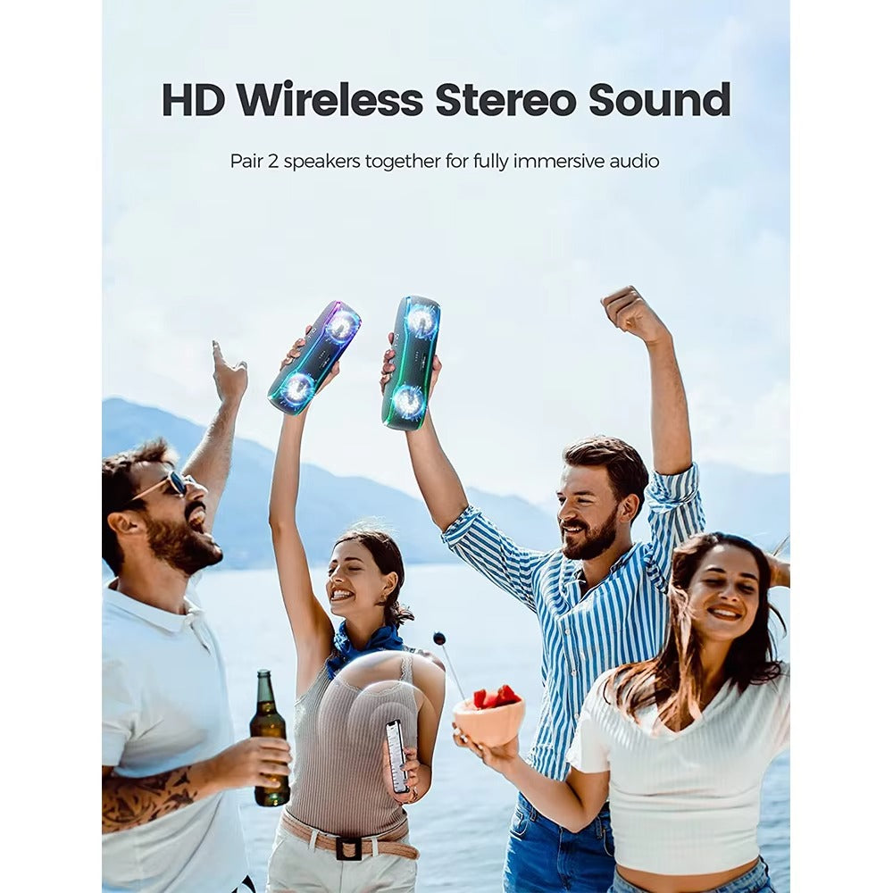 Premium Portable Bluetooth Speaker – IPX7 Waterproof Outdoor Sound Box with 25W Stereo Output, Colorful LED Lights, BT 5.3 Surround Sound System
