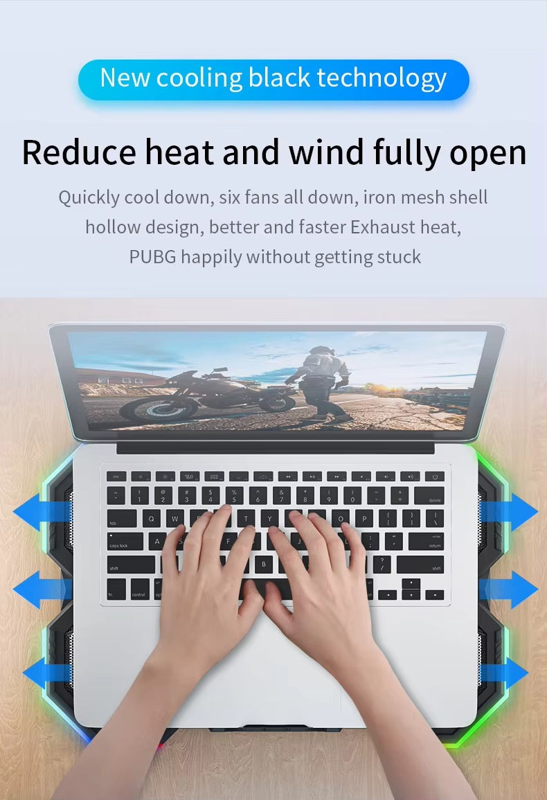 High-Performance, RGB, Gaming Laptop Stand, Air Cooler, Notebook Holder, with 6 Fans, Adjustable, Foldable Base, for 12, 13, 14, 15, 16, 17 Inch Laptops