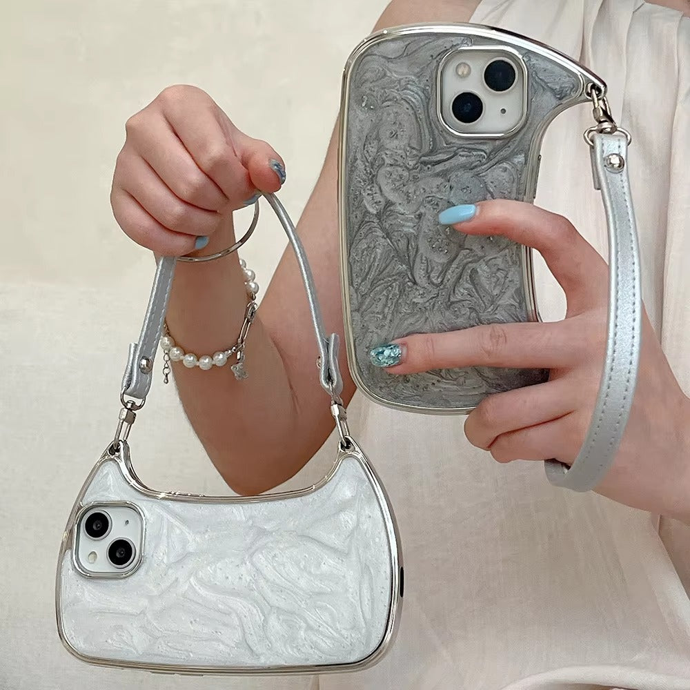 Luxury Apple iPhone Case, MagSafe Compatible, Camera Lens & Screen Protection, Ultra Thin, Shockproof, Magnetic Full All Around Cover – Electroplated Handbag Style Case with Soft Body & Hand Strap