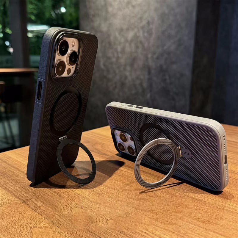 Premium Apple iPhone Case, MagSafe Compatible, Camera Lens & Screen Protection, Ultra Thin, Shockproof, Magnetic Full All Around Cover – Kevlar Carbon Fiber Texture Case with Magnetic Holder & Shockproof Back Design
