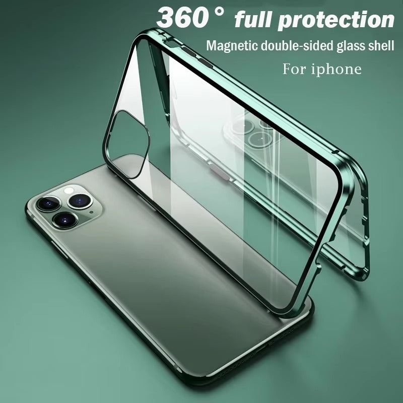 Premium Magnetic Glass Apple iPhone Case, MagSafe Compatible, Ultra Thin Shockproof Full Metal Frame Cover