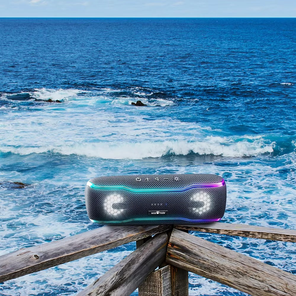 Premium Portable Bluetooth Speaker – IPX7 Waterproof Outdoor Sound Box with 25W Stereo Output, Colorful LED Lights, BT 5.3 Surround Sound System