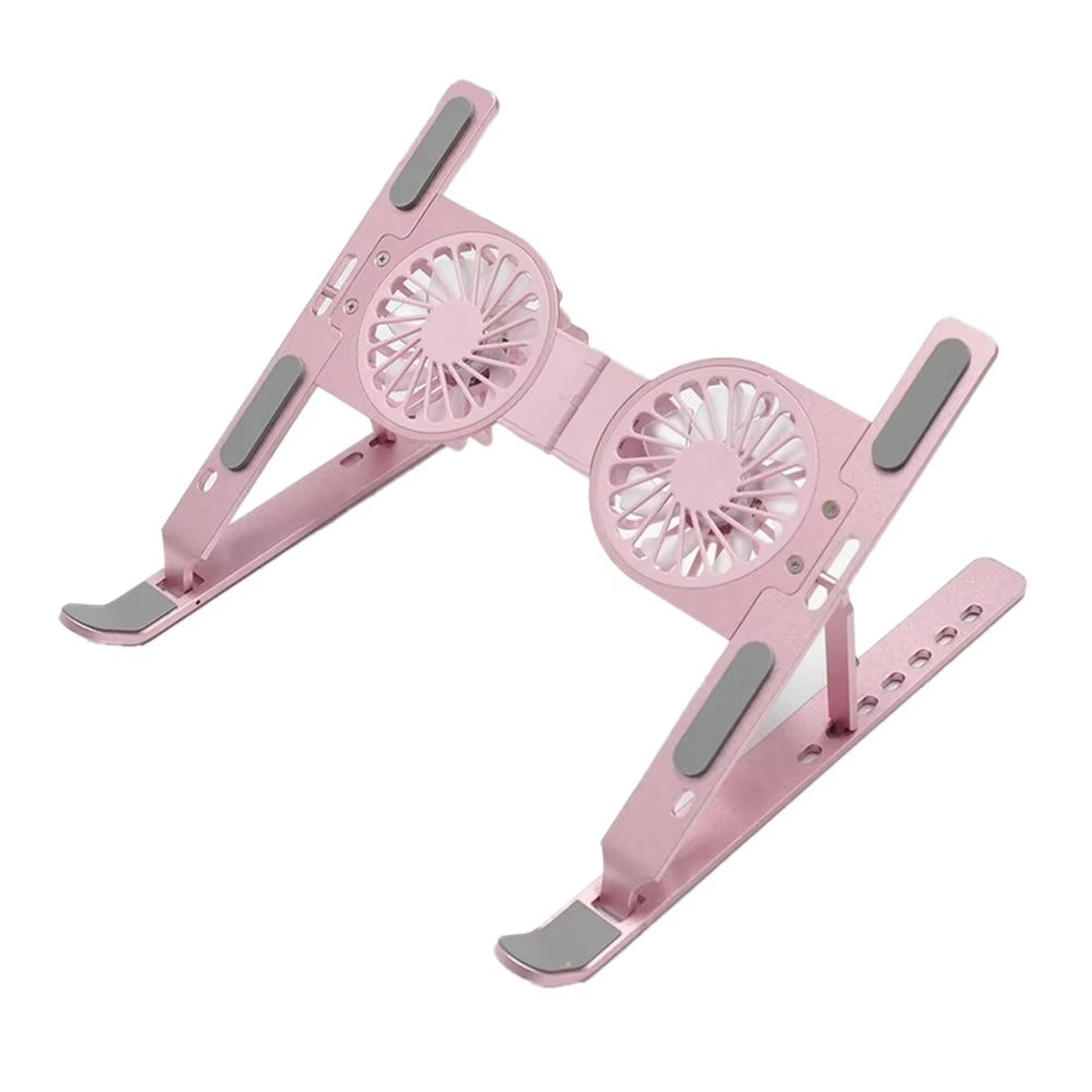 Luxury Aluminum Laptop Stand with RGB Light & Dual Cooling Fans – 7-Level Height Adjustable Notebook Holder, USB Powered, Foldable & Portable for 17" Devices