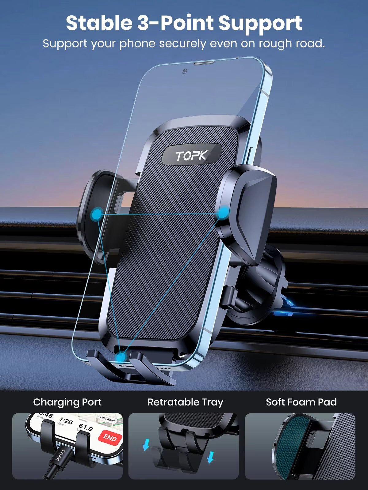 High Quality Universal Car Phone Holder – 360° Rotating Vent Mount with Hook Clip, Apple iPhone Devices