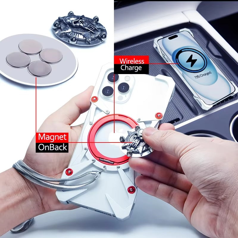 Luxury Apple iPhone Case, MagSafe Compatible, Camera Lens and Screen Protection, Ultra Thin, Shockproof, Magnetic, Full All Around Protection, Thor Metal Armor Cover