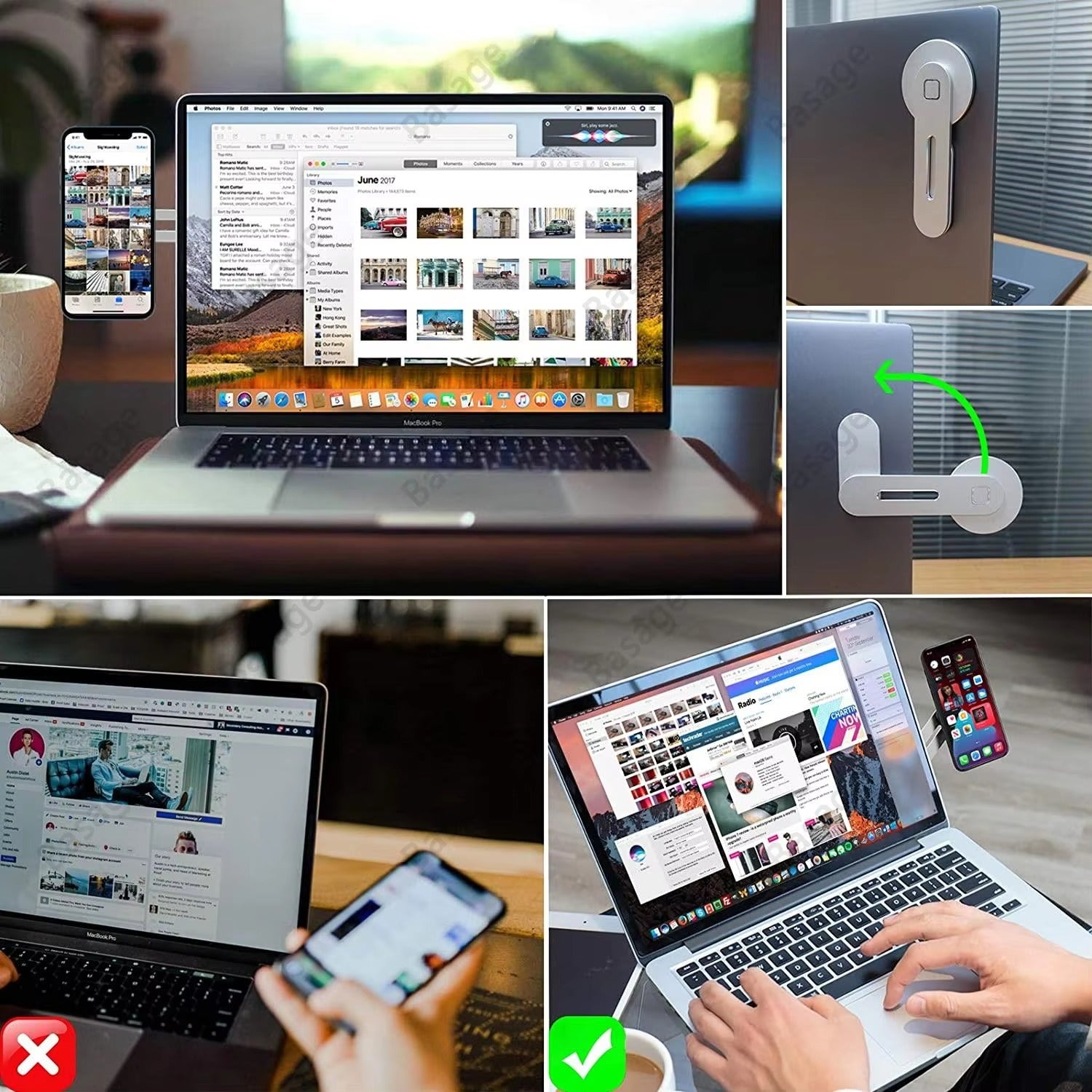Premium, Magnetic Laptop Phone Holder Slim, Foldable, Adjustable Mount for Computer Monitor Side Compatible with Apple iPhone