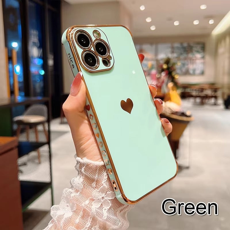 Luxury Apple iPhone Case MagSafe Compatible, Camera Lens & Screen Protection, Ultra Thin Shockproof Magnetic Full All Around Protection Cover with Electroplated Love Heart Design