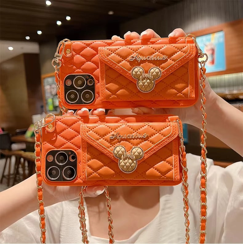 Luxury Apple iPhone Case, MagSafe Compatible, Camera Lens & Screen Protection, Ultra Thin, Shockproof, Magnetic Full All Around Cover – Rhombic Pattern PU Leather Card Holder Case with Lanyard Strap