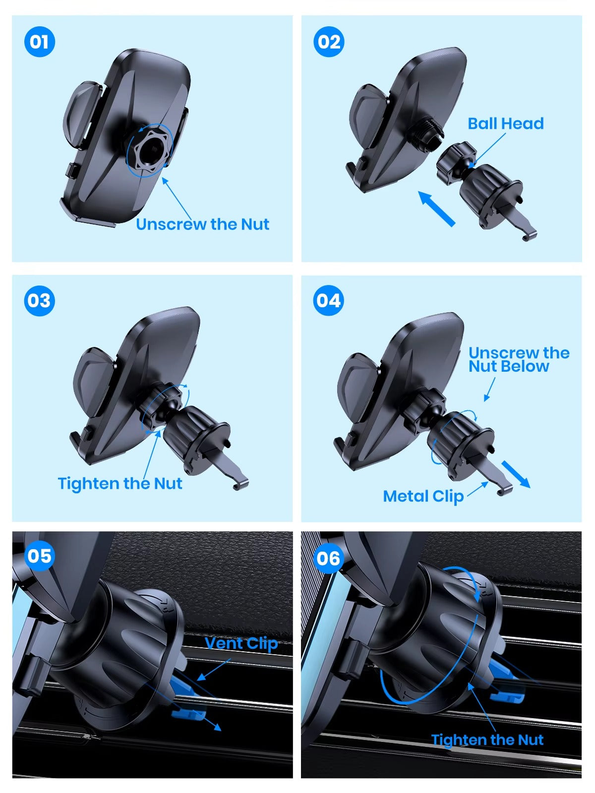 High Quality Universal Car Phone Holder – 360° Rotating Vent Mount with Hook Clip, Apple iPhone Devices