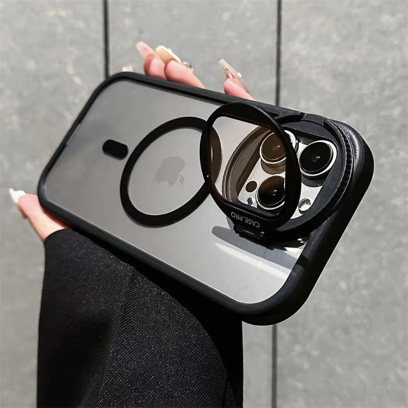Luxury Apple iPhone Case MagSafe Compatible, Camera Lens & Screen Protection, Ultra Thin Shockproof Magnetic Full All Around Protection Cover with Acrylic Stand & Glass Camera