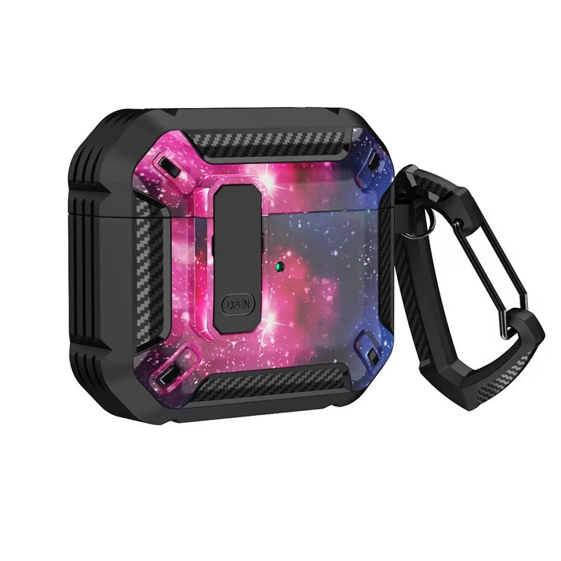 Premium Carbon Fiber AirPods Case Cover – Shockproof TPU Hard Shell with Secure Lock, Keychain, Wireless Charging Compatible for AirPods Pro 2, 3, 2, 1 & 4