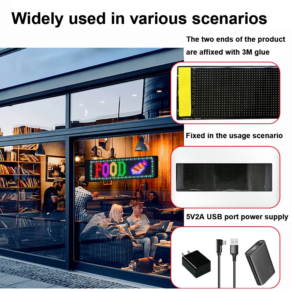 High Quality Flexible LED Matrix Panel with Bluetooth App Control, USB 5V Programmable Display Sign for Car, Storefronts