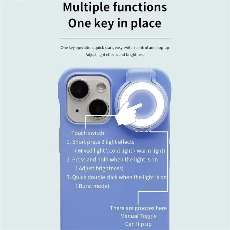 Premium Apple iPhone Case, MagSafe Compatible, Camera Lens & Screen Protection, Ultra Thin, Shockproof, Magnetic Full All Around Cover – LED Selfie Ring Light Glow Case