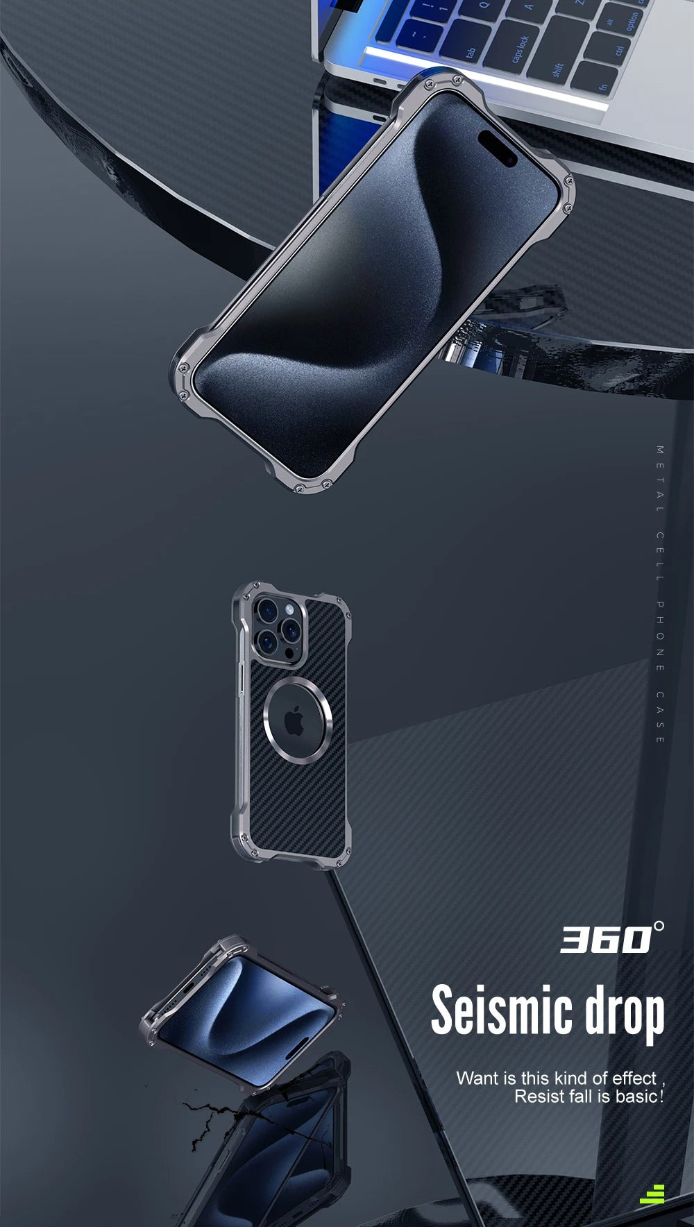 Robust Apple iPhone Case, MagSafe Compatible, Camera Lens & Screen Protection, Ultra Thin, Shockproof, Magnetic Full All Around Cover – Carbon Fiber Aluminum Alloy Case with Built-In Holder Ring & Lightweight Frame