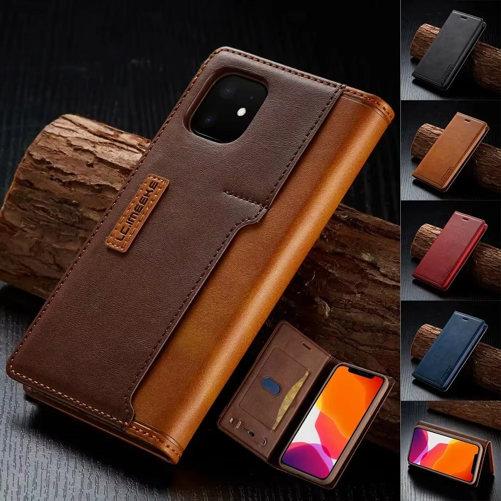 Premium Leather Flip iPhone Case, MagSafe Compatible, Ultra Thin Magnetic Shockproof Cover with Camera and Screen Protection