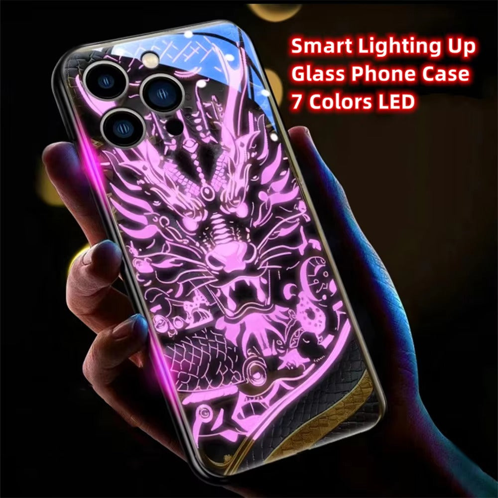 Premium Apple iphone Case, LED Flash, Sound Reactive, Shockproof, Ultra Thin, Full Body Protection, Golden Dragon Luminous Glass Cover