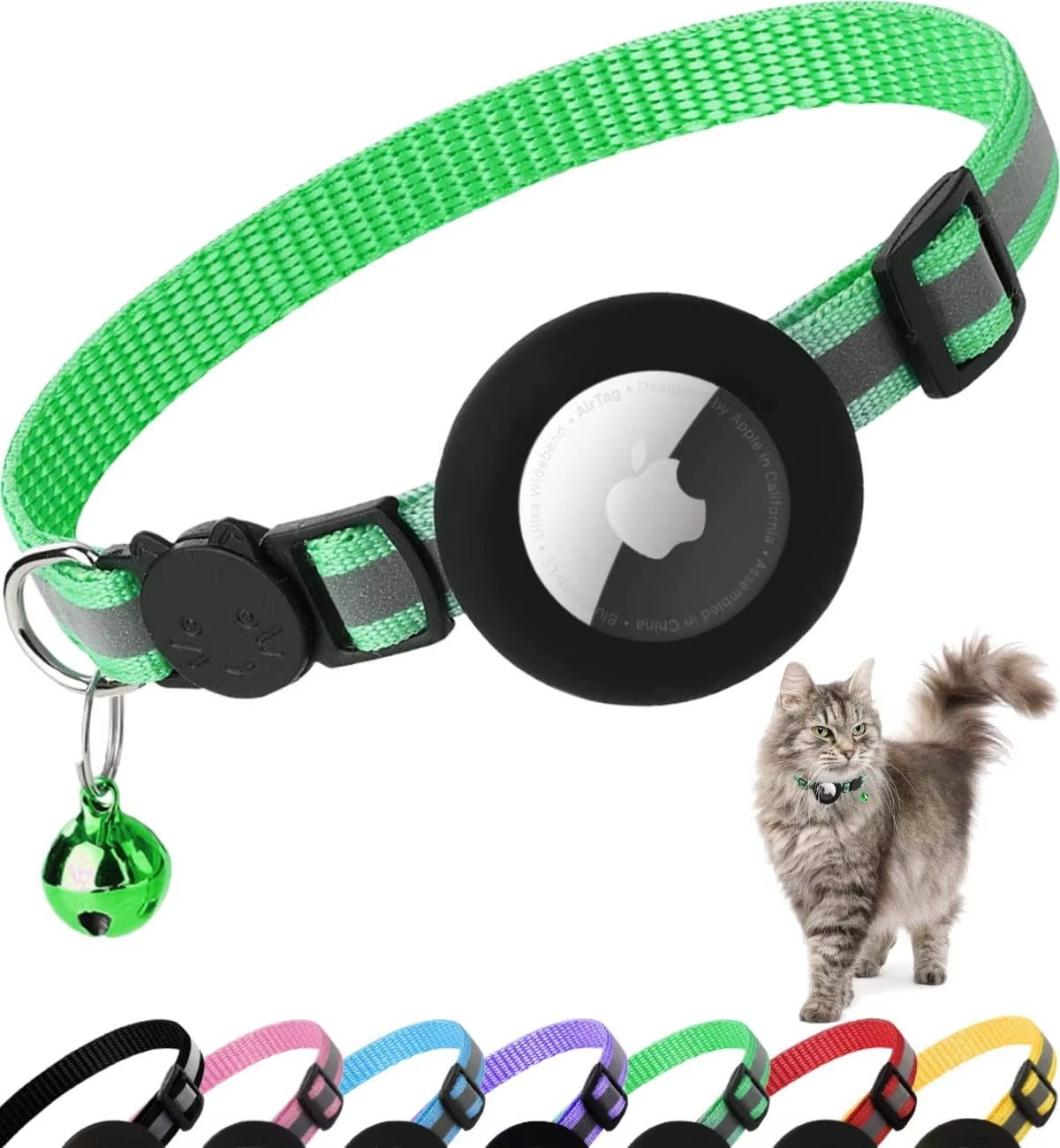 Premium Reflective Cat Collar with AirTag Holder – Adjustable Breakaway Design with Bell for Kittens and Small Pets 0.4" Wide