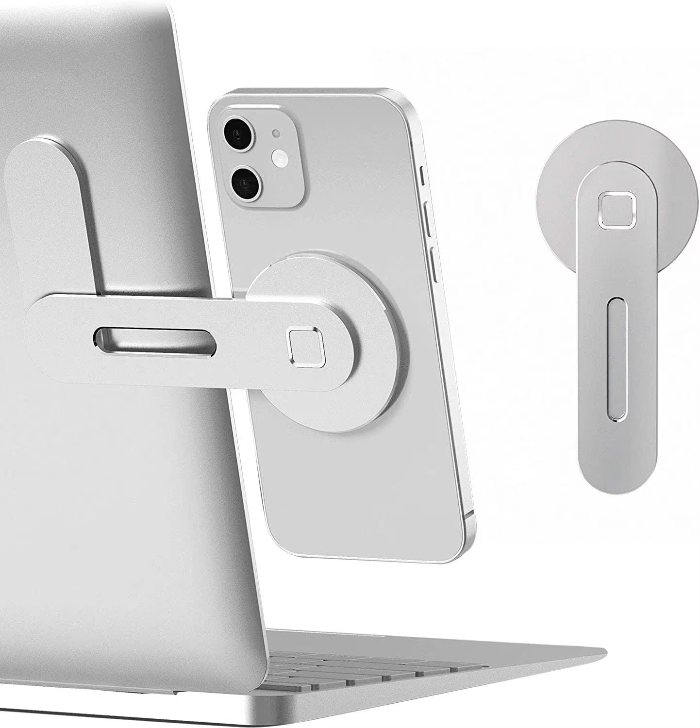 Premium, Magnetic Laptop Phone Holder Slim, Foldable, Adjustable Mount for Computer Monitor Side Compatible with Apple iPhone